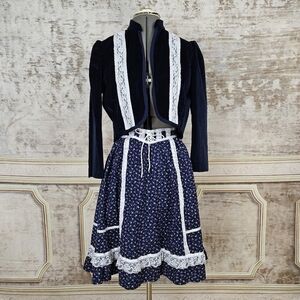 Vintage Prairie Skirt and Jacket Set Small Blue Gunne Sax Style Handmade VTG 70s